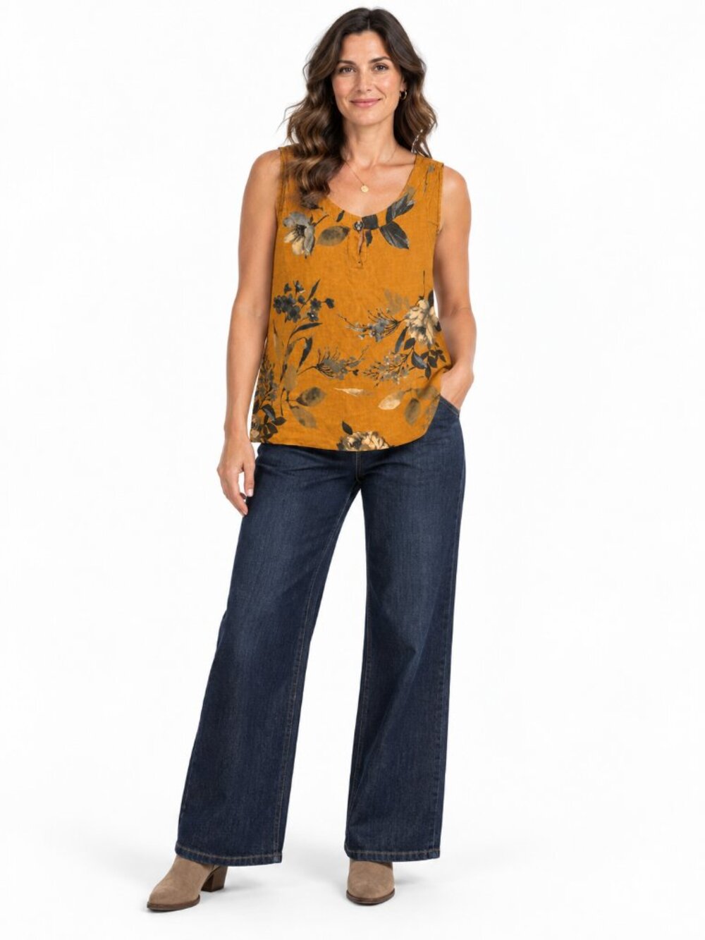 Linen Luv Made in Italy 100% Linen Floral Tank Top